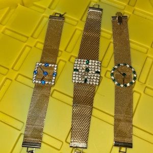 Three Vintage mesh gold tone watch  bracelets